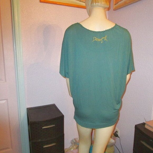 Desiqual STRETCH Jersey Size M BLOUSE Tunic Top METALLIC Floral DOLMAN Scoop - Picture 9 of 11